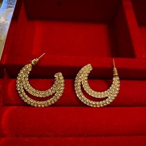 Elegant Gold Crystal Hoop Earrings